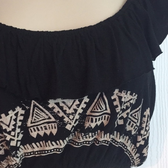 𝅺RUFFLE black tribal print crop top Boho Sz Med - Picture 3 of 6